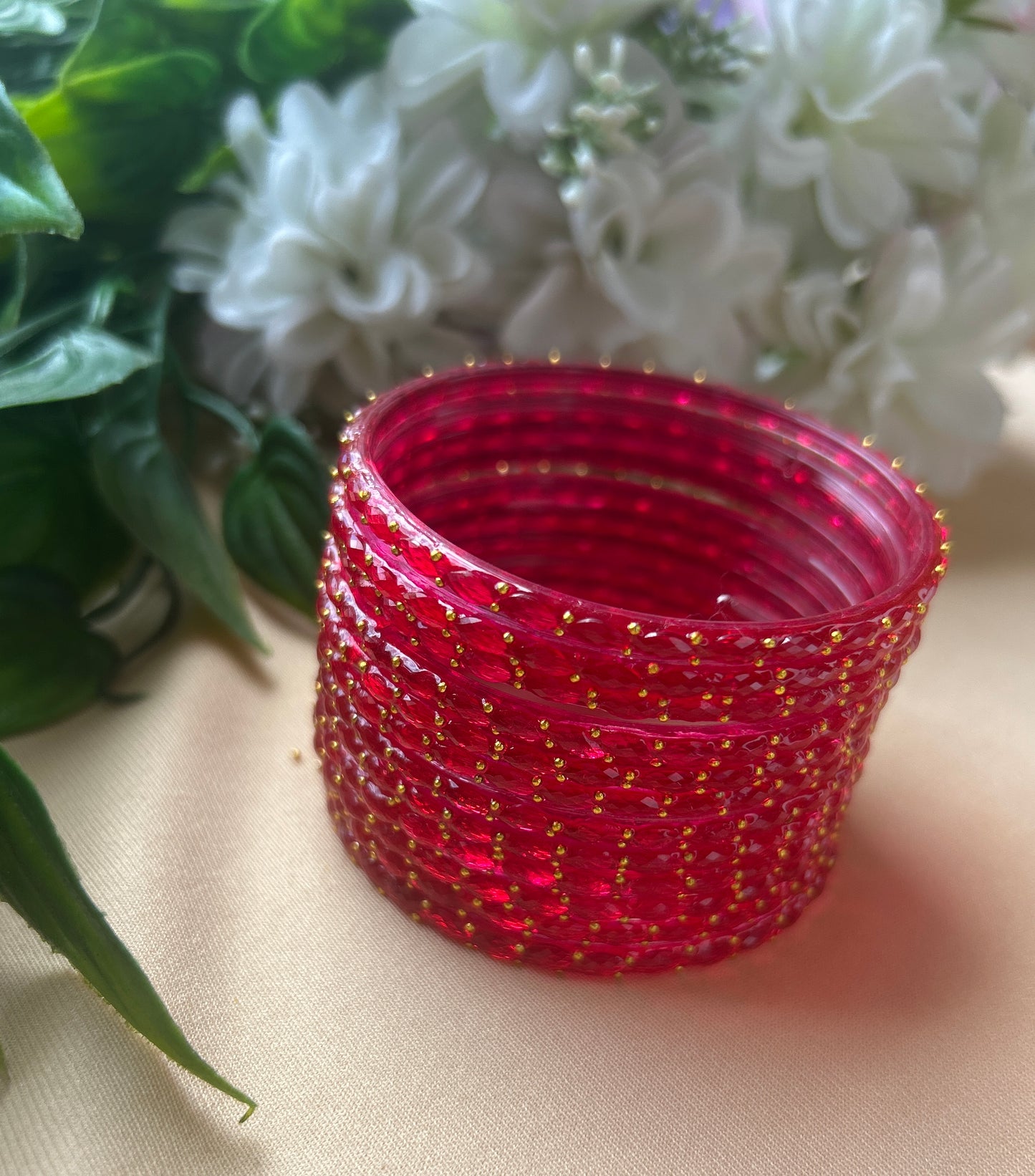 Premium jansi stone Glass bangles - Pink
