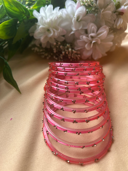 Premium jansi stone Glass bangles - Pink