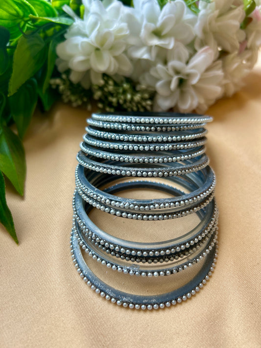 Premium & Trendy Pearl Glass Bangles - Black