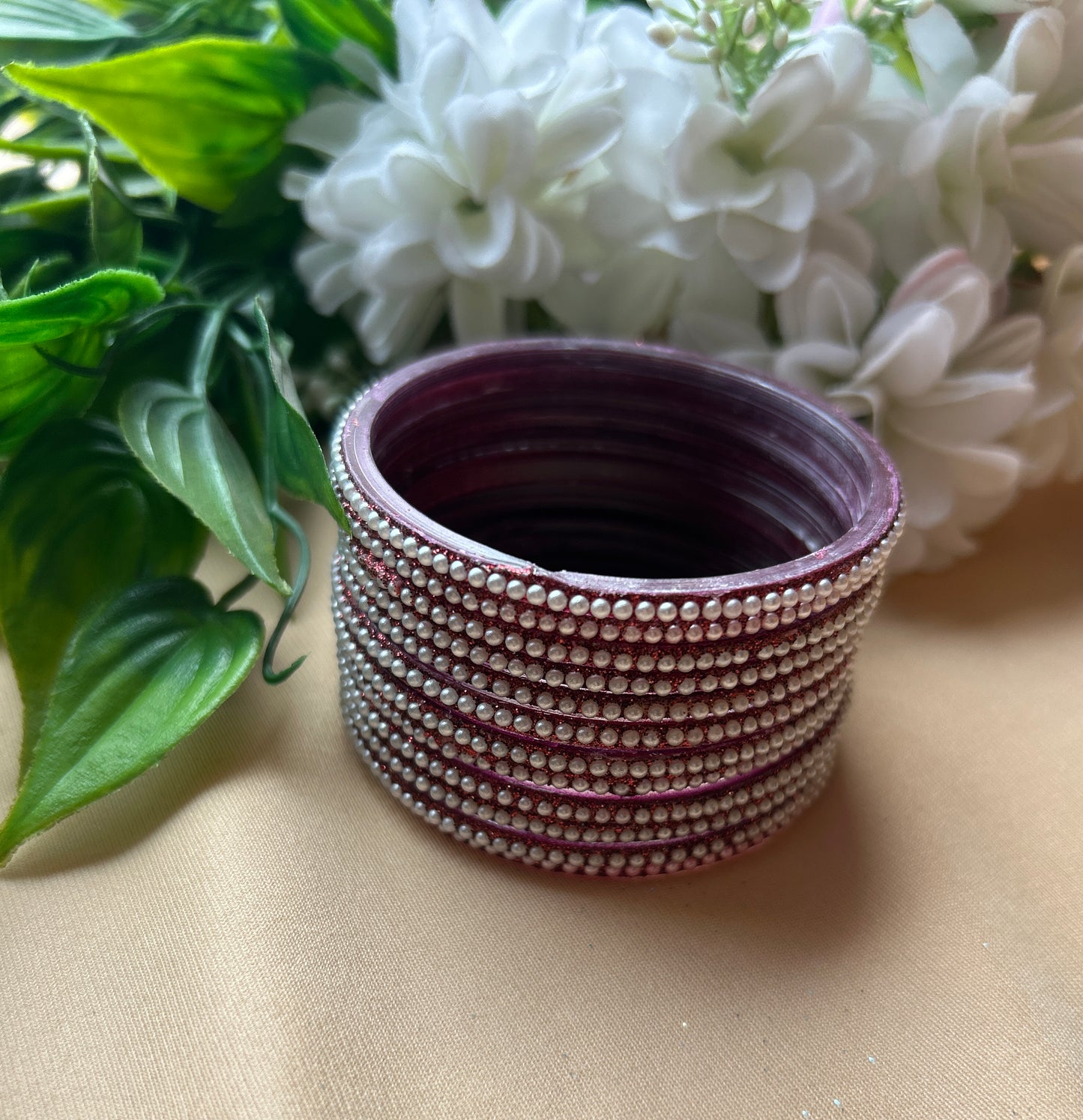 Premium & Trendy Pearl Glass Bangles - Maroon