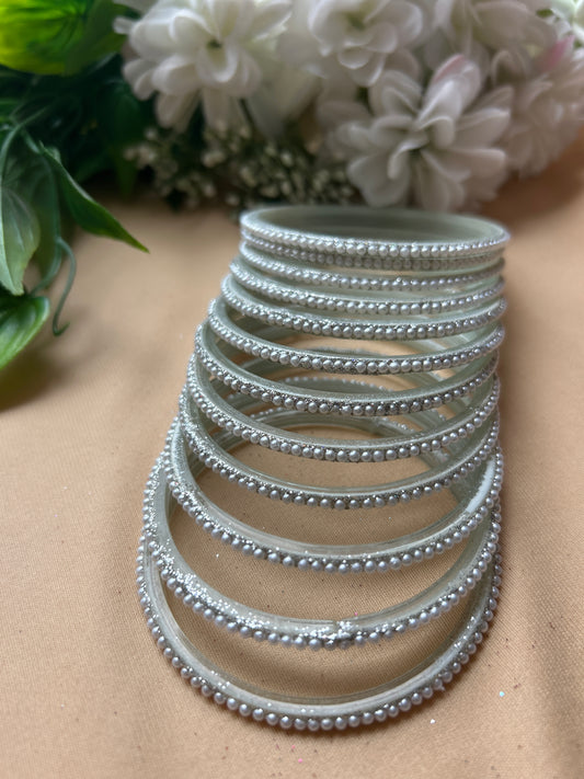 Premium & Trendy Pearl Glass Bangles - White