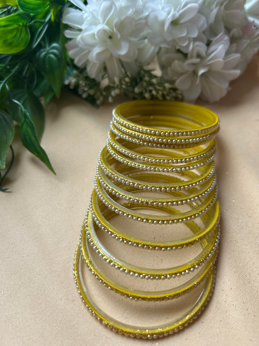 Premium & Trendy Pearl Glass Bangles - Gold