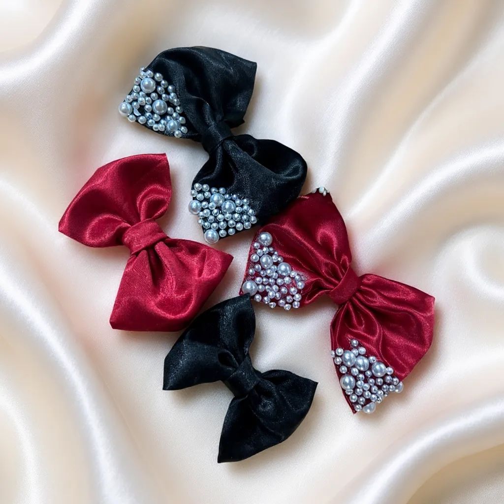 Satin Hair Bows High Quality fabric with beads