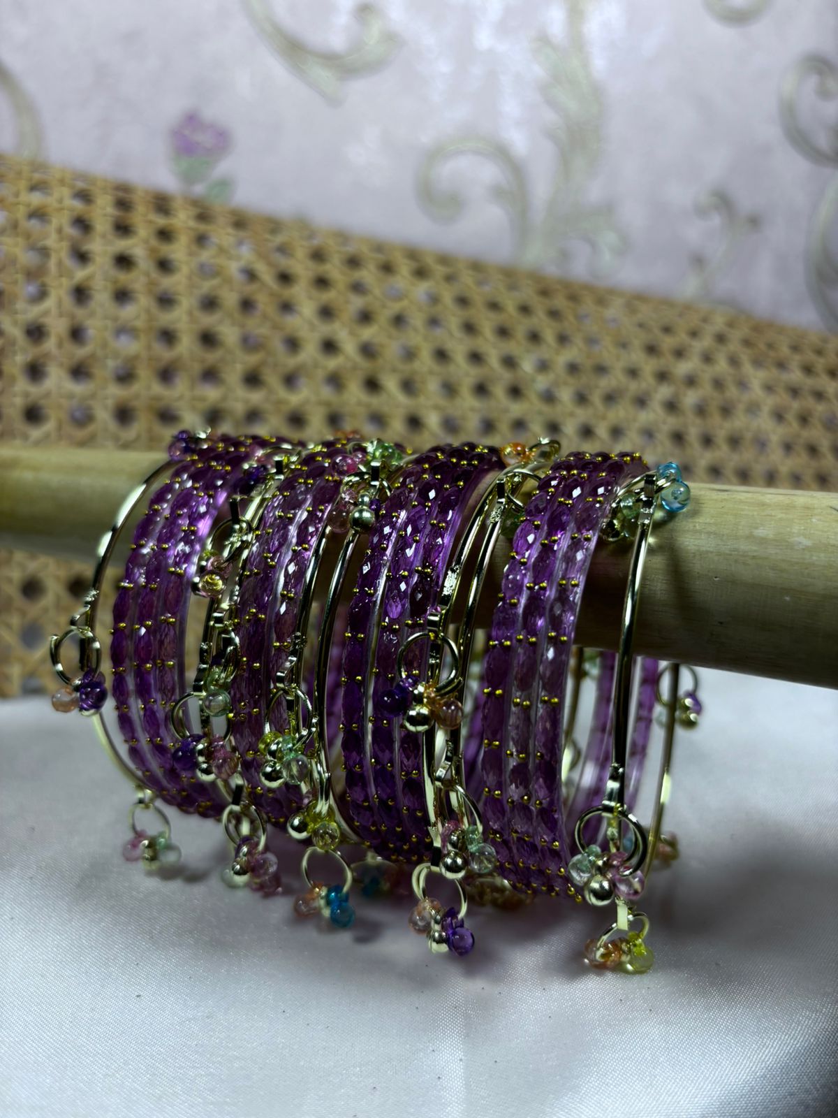 Premium kashmiri raindrop bangles - Lavender