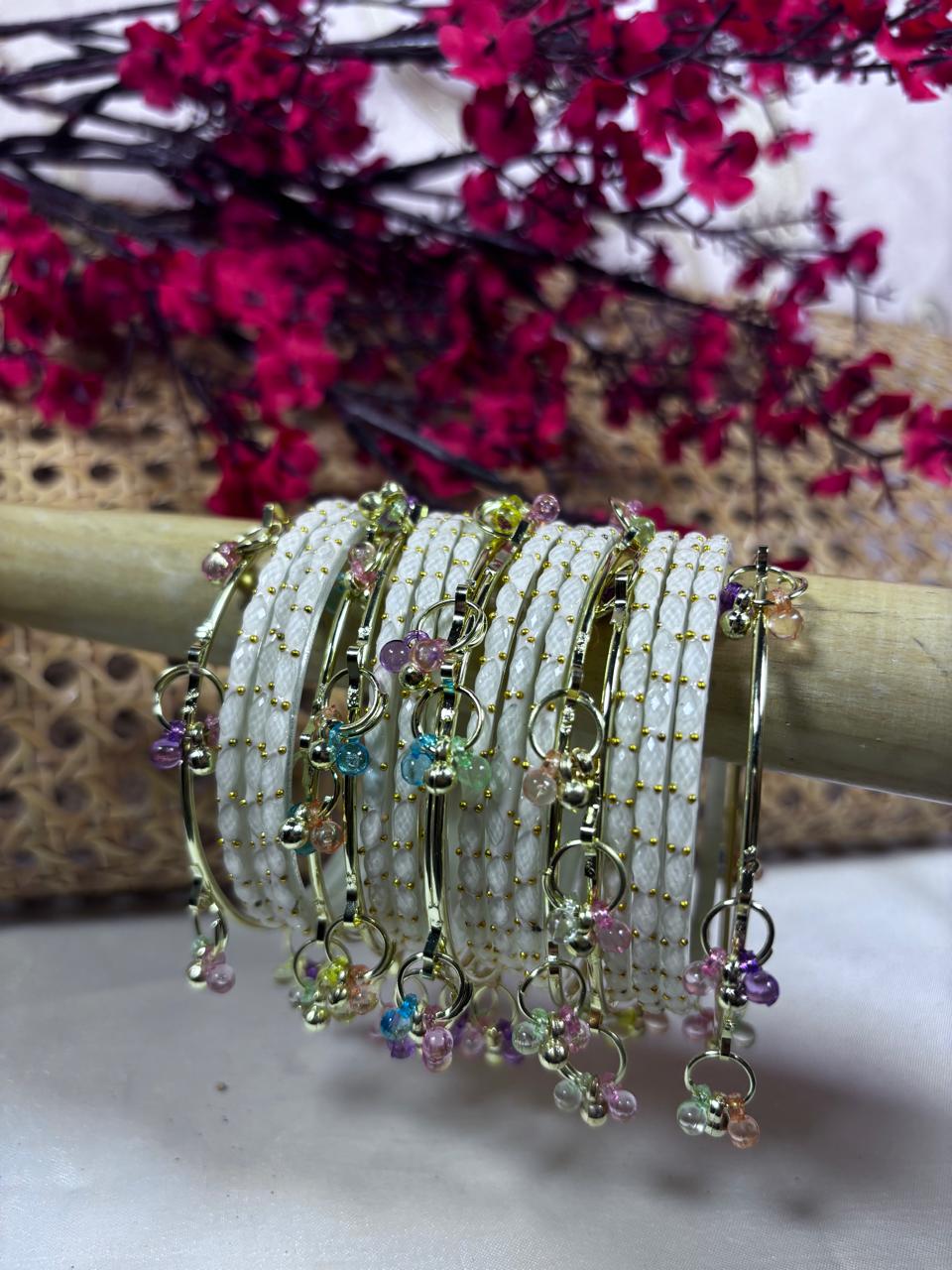Premium raindrop bangles and Kashmiri bangles combo - White
