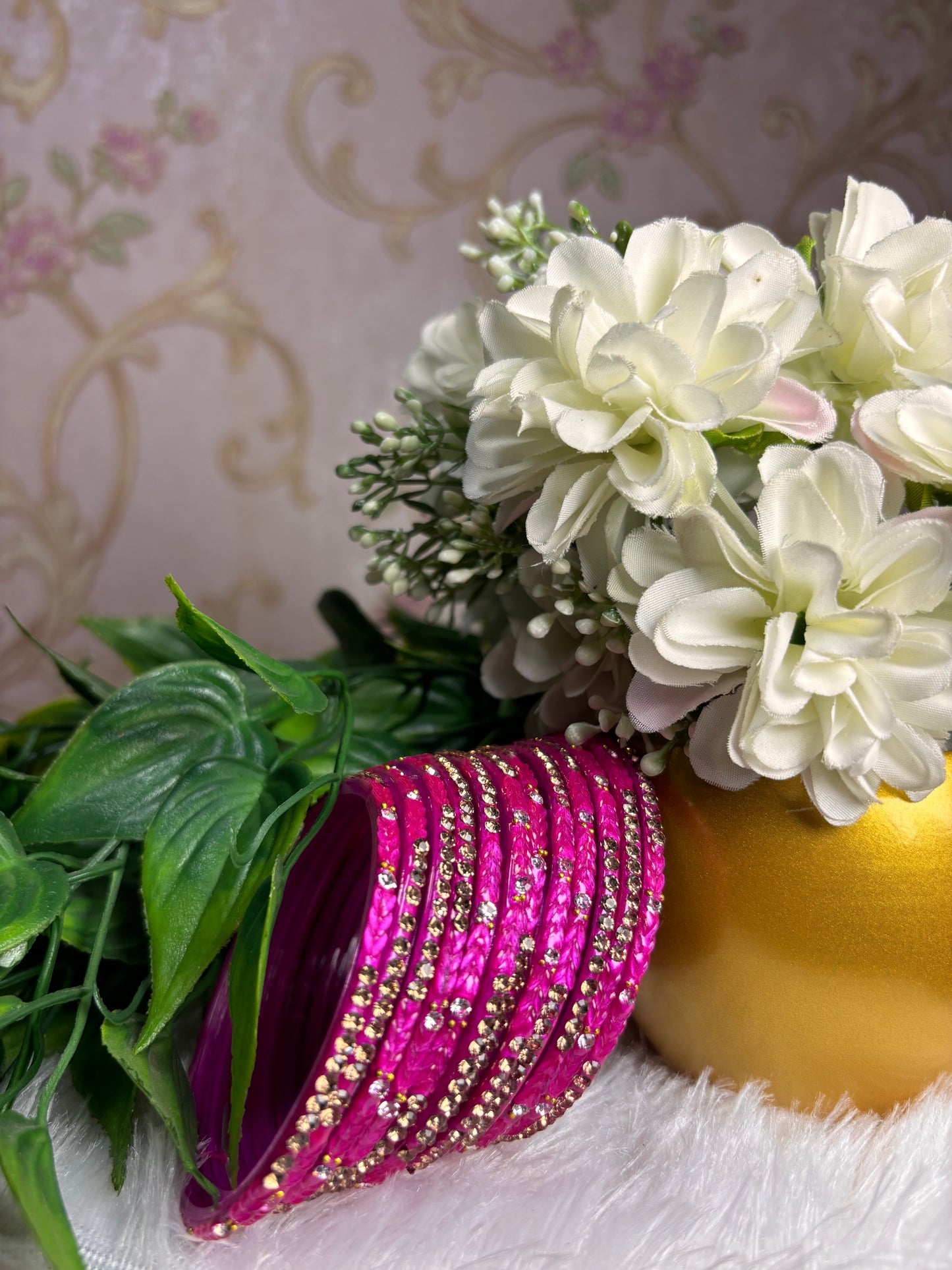 Elegant Pink Designer Glass Bangles – Stone Studded Bridal Collection
