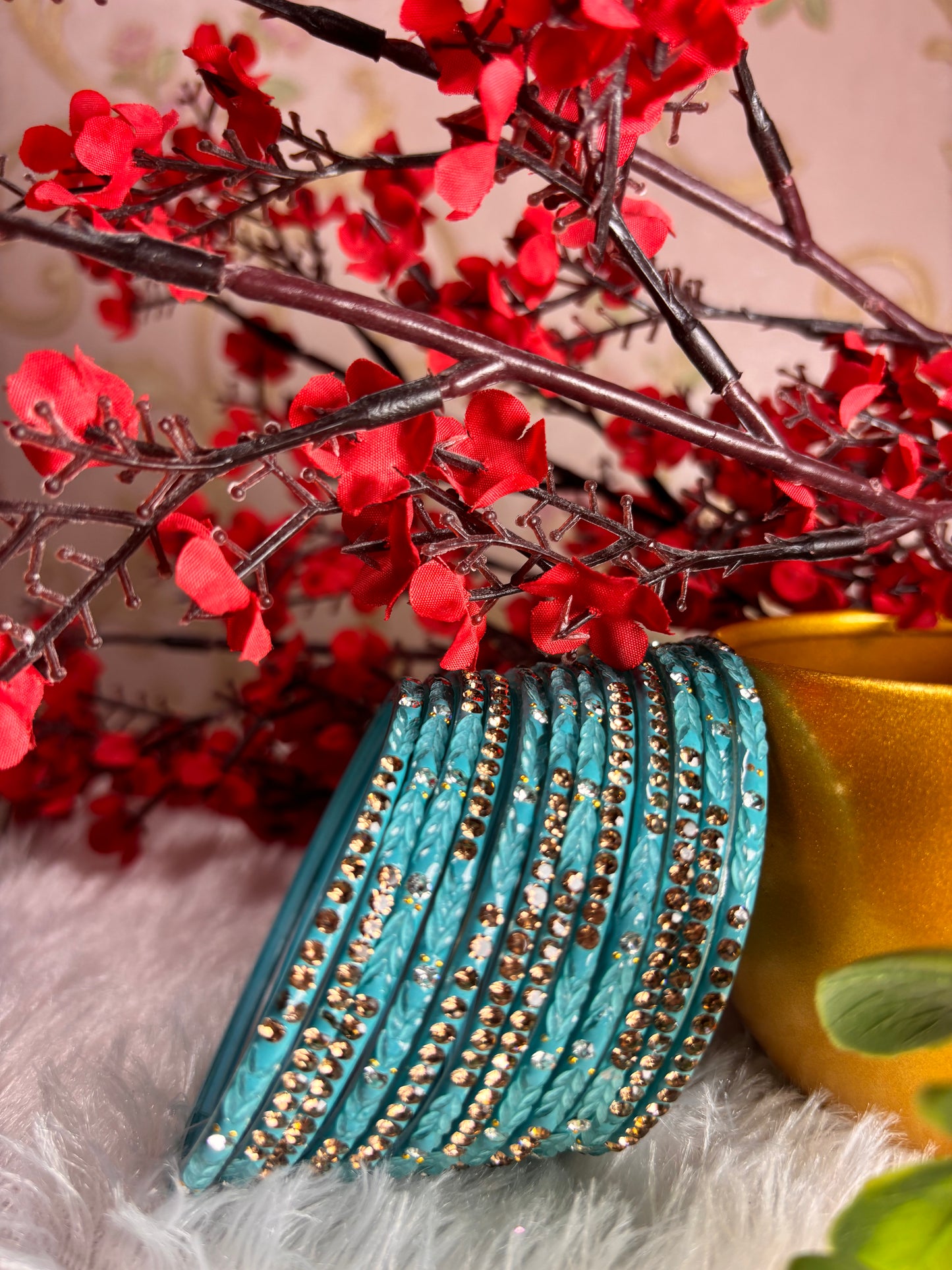 Elegant SkyBlue Designer Glass Bangles – Stone Studded Bridal Collection (Copy)