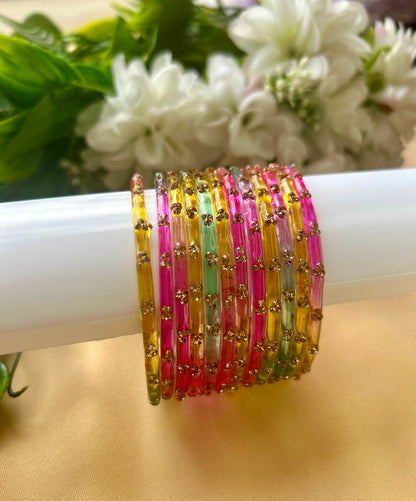 Premium jansi stone Glass bangles -Multicolor