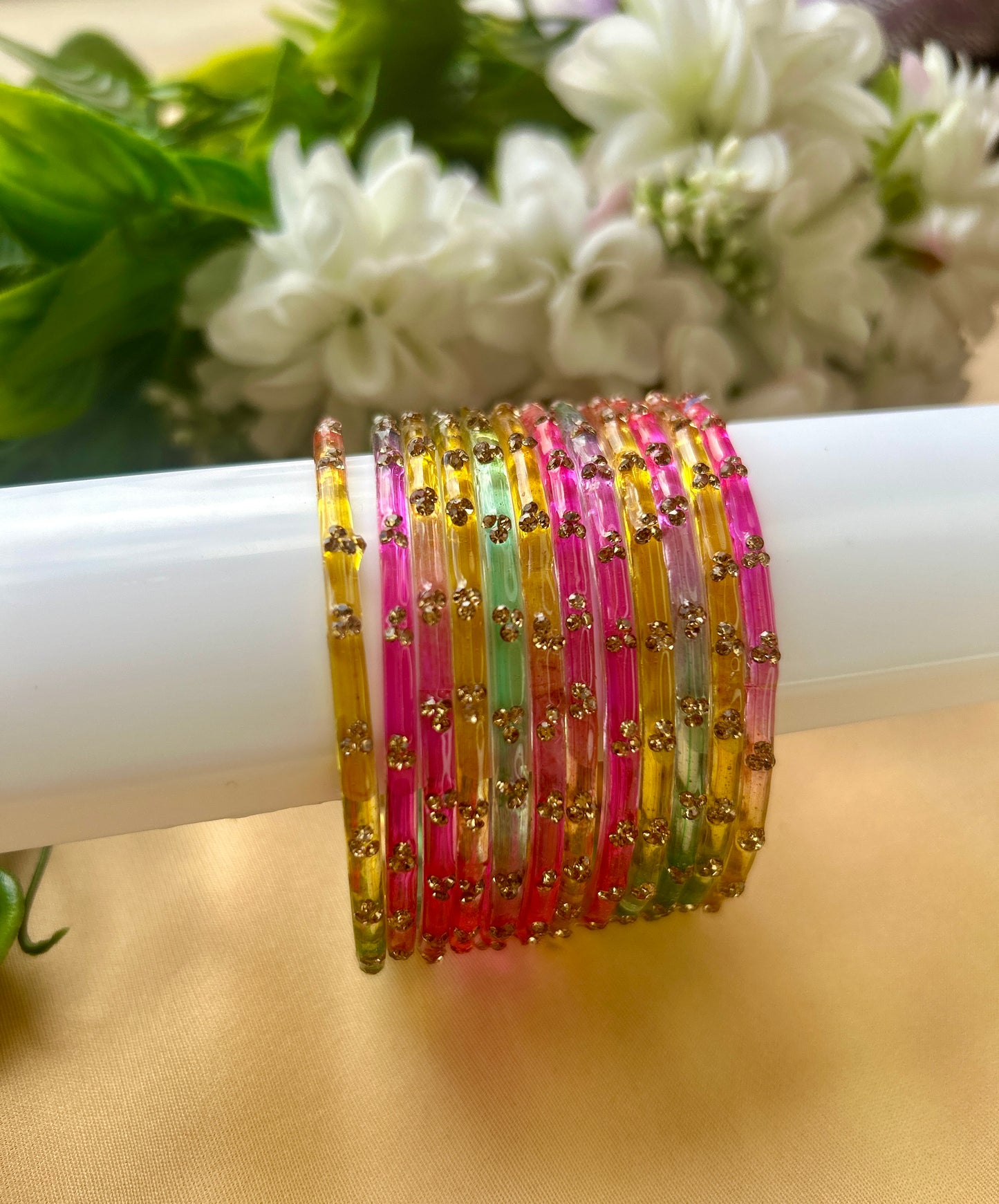 Premium heart shaped glass bangles 6 colour set