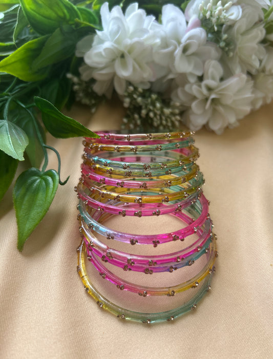 Premium jansi stone Glass bangles -Multicolor