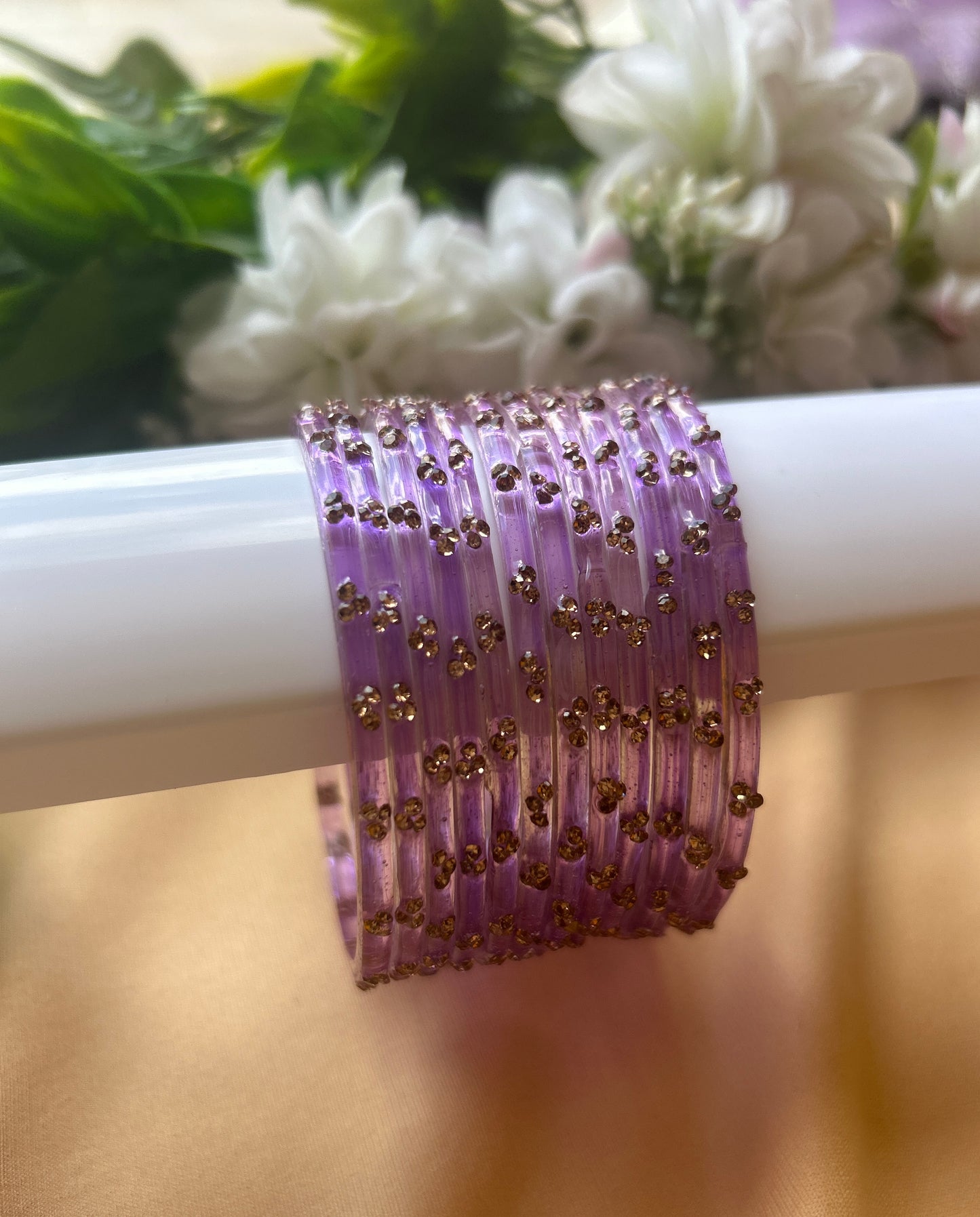 Premium jansi stone Glass bangles - Lavender