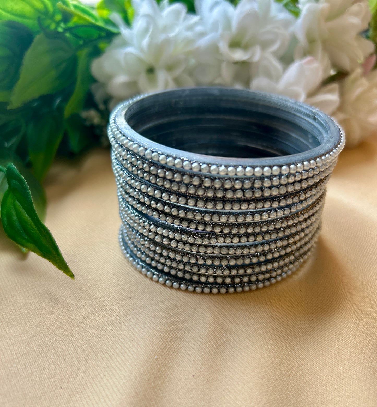 Premium & Trendy Pearl Glass Bangles - Black