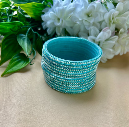Premium & Trendy Pearl Glass Bangles - Sky Blue