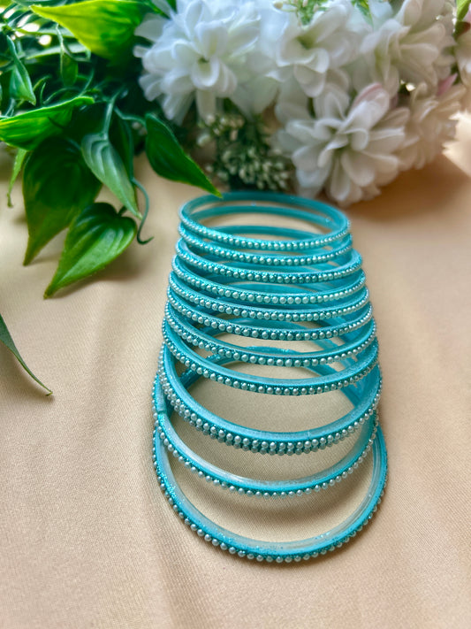 Premium & Trendy Pearl Glass Bangles - Sky Blue