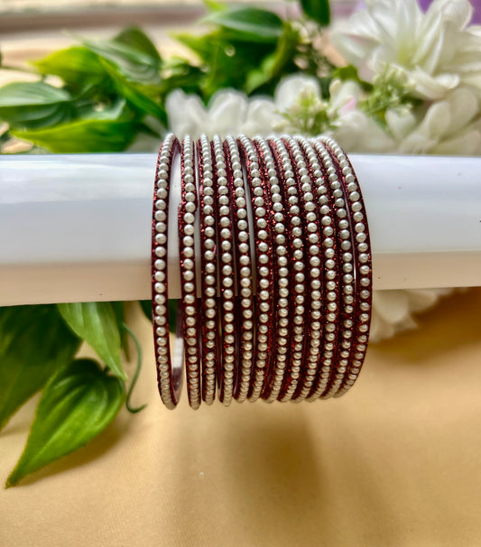 Premium & Trendy Pearl Glass Bangles - Maroon