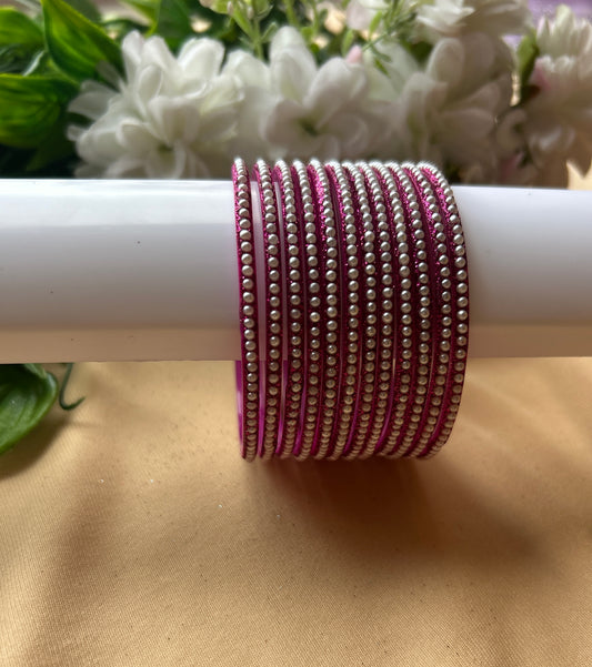 Premium & Trendy Pearl Glass Bangles - Rani Pink