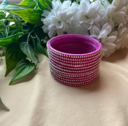 Premium & Trendy Pearl Glass Bangles - Rani Pink
