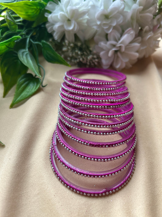 Premium & Trendy Pearl Glass Bangles - Rani Pink