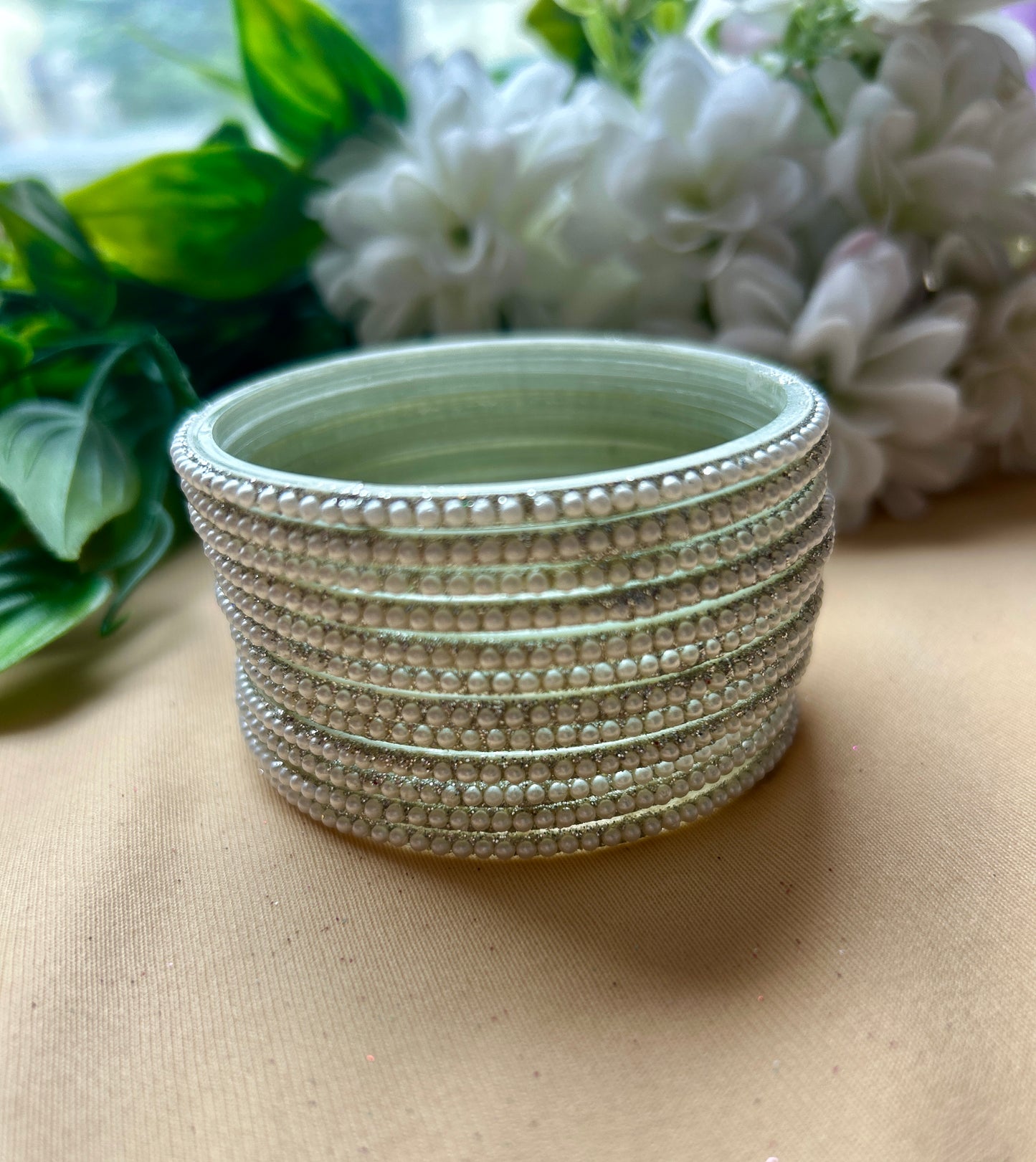 Premium & Trendy Pearl Glass Bangles - White