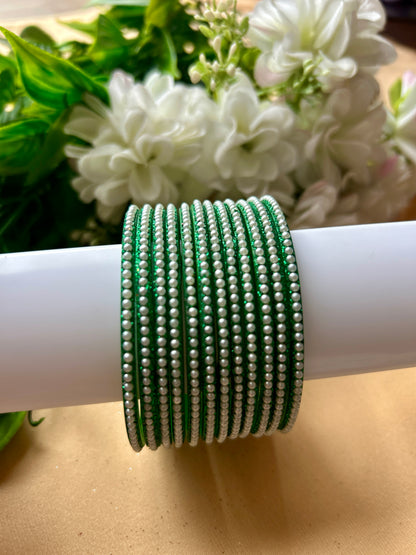 Premium & Trendy Pearl Glass Bangles - Bottle Green