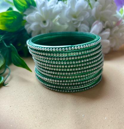 Premium & Trendy Pearl Glass Bangles - Bottle Green