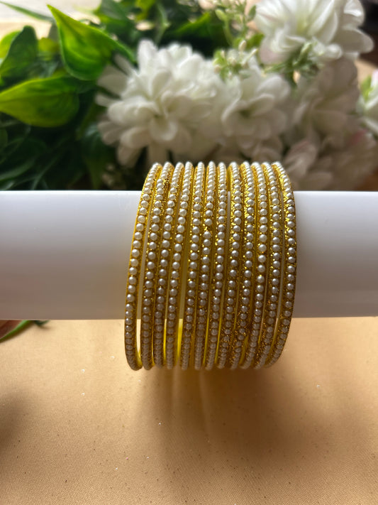 Premium & Trendy Pearl Glass Bangles - Gold