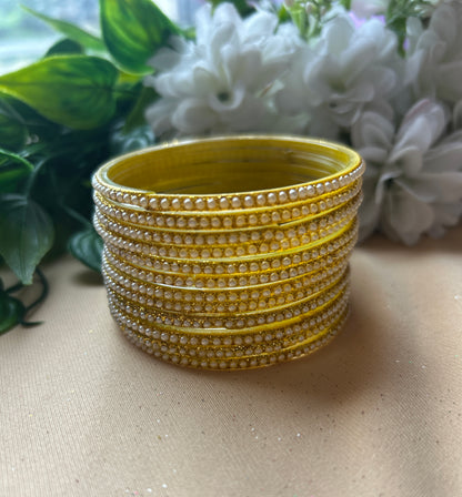 Premium & Trendy Pearl Glass Bangles - Gold