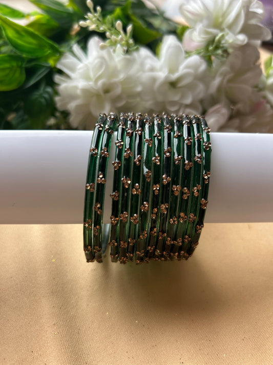 Premium jansi stone Glass bangles -Dark Green