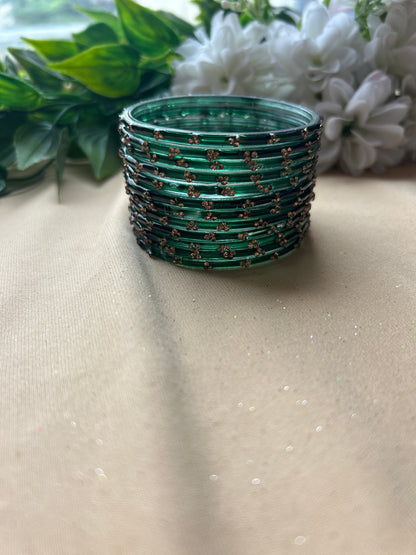 Premium jansi stone Glass bangles -Dark Green