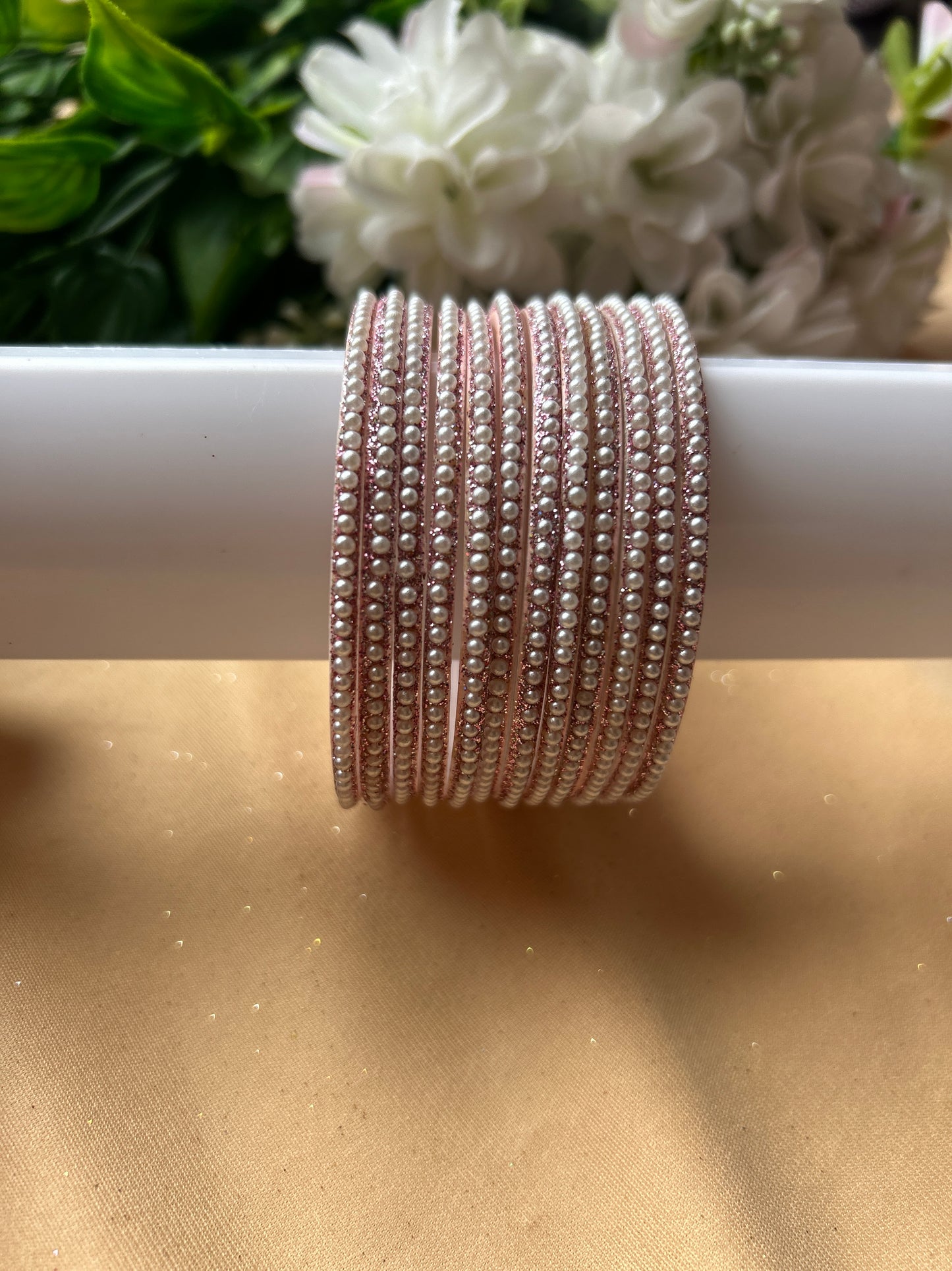 Premium & Trendy Pearl Glass Bangles -Pink