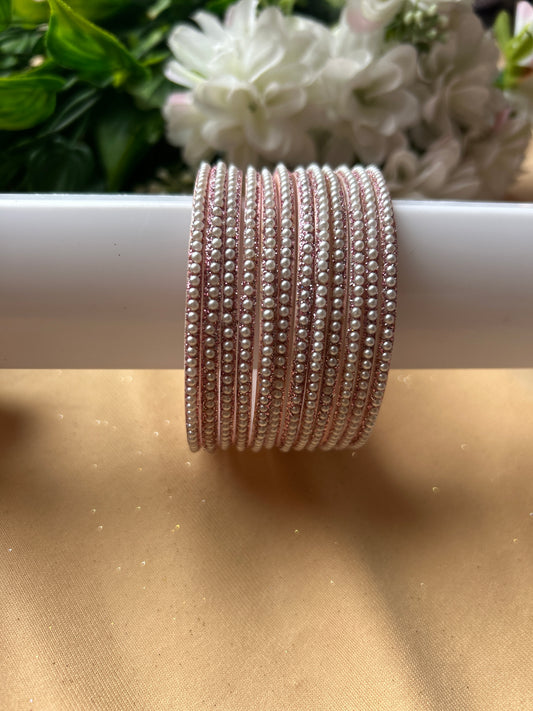 Premium & Trendy Pearl Glass Bangles -Pink