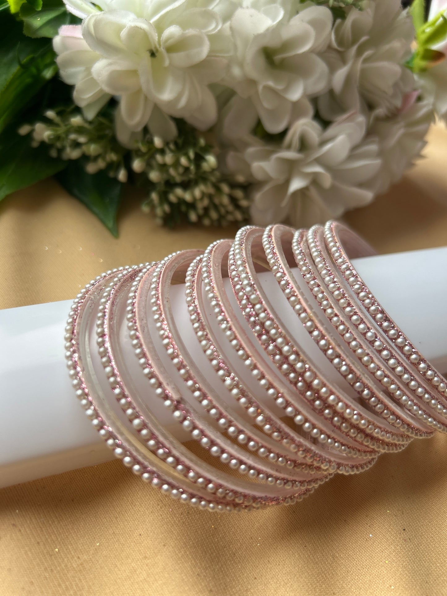 Premium & Trendy Pearl Glass Bangles -Pink