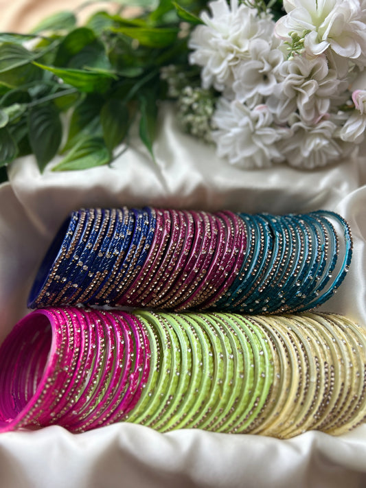 Premium heart shaped glass bangles 6 colour set