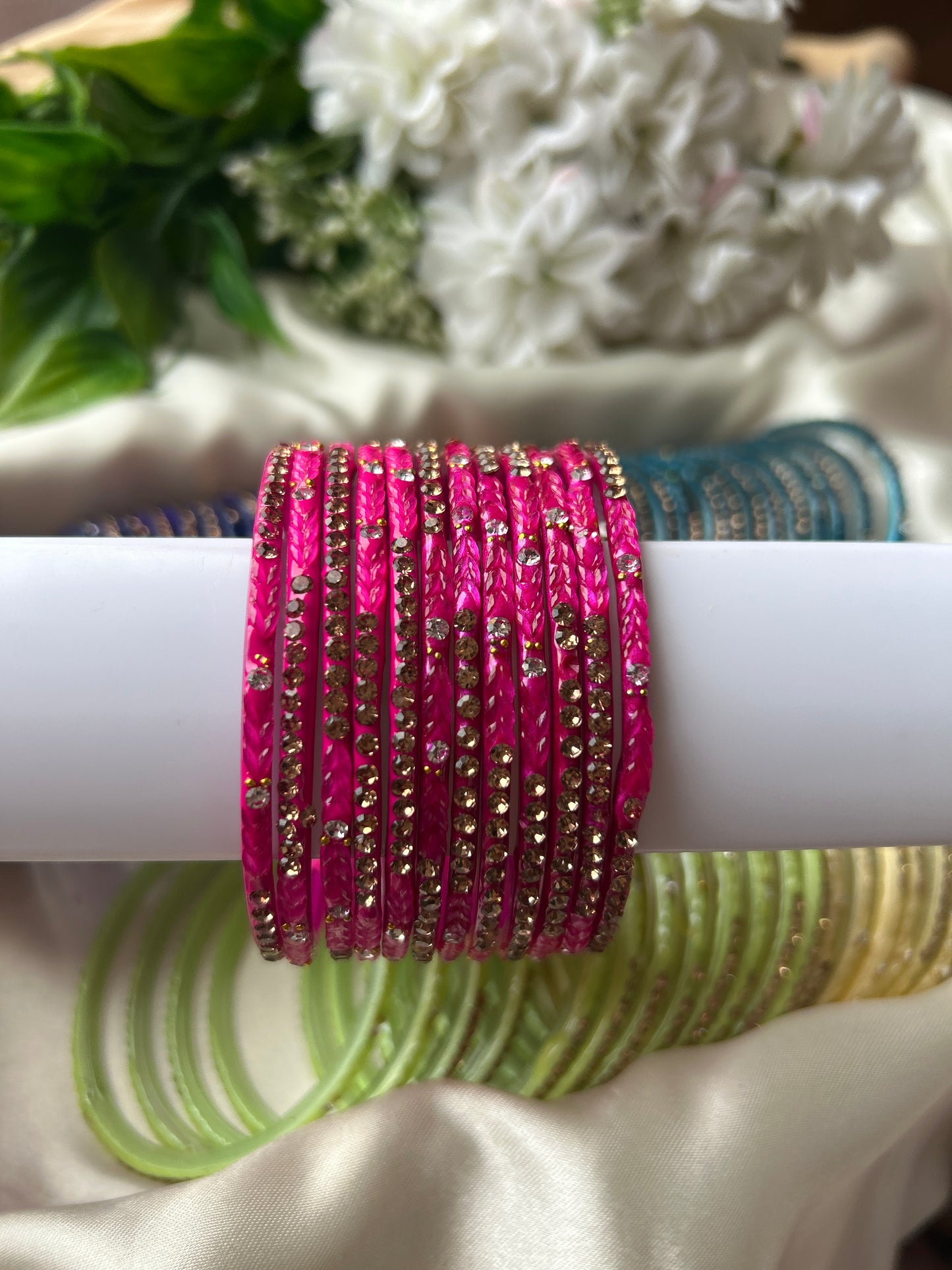 Premium heart shaped glass bangles 6 colour set