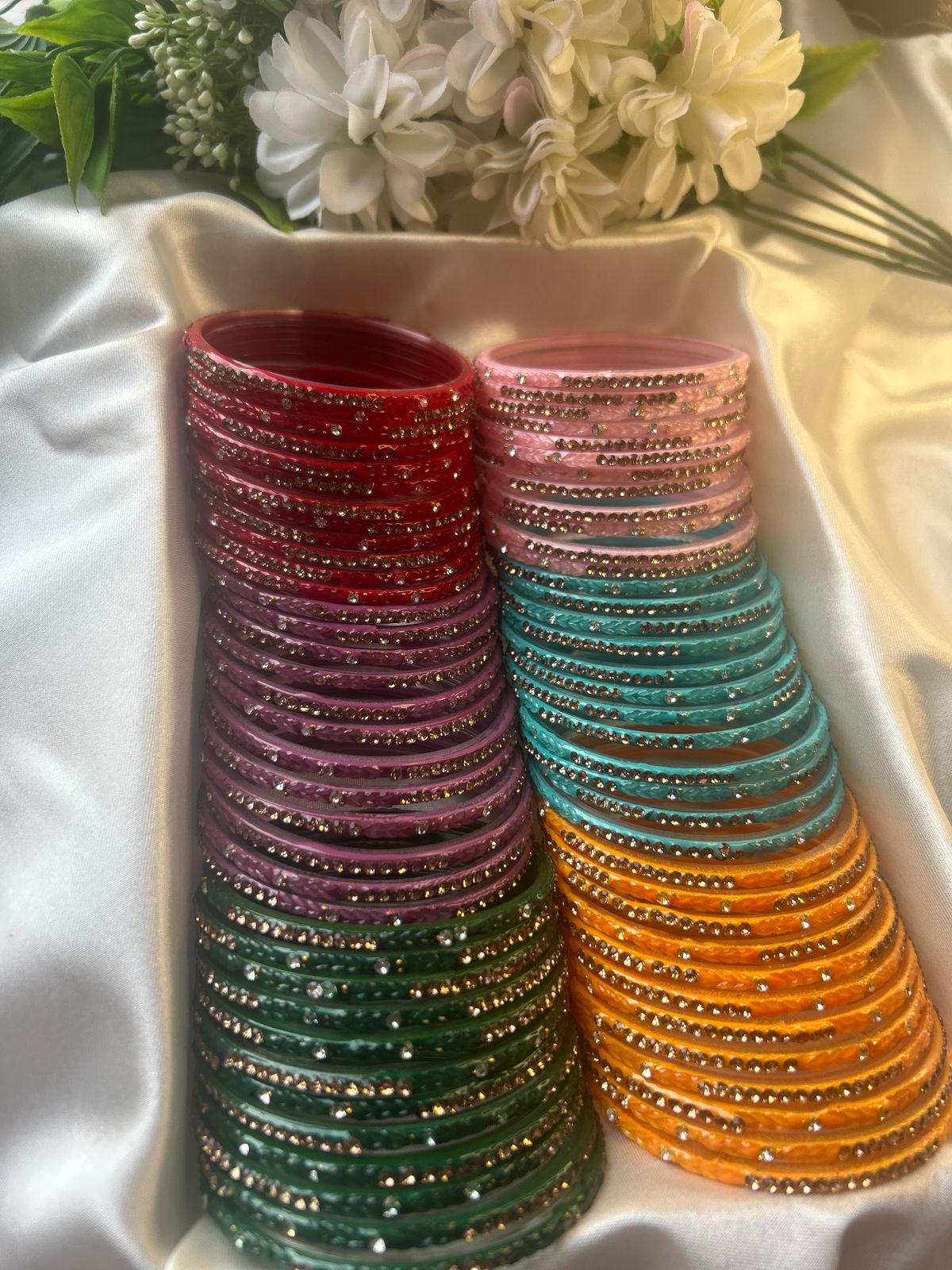 Premium heart shaped glass bangles 6 colour set