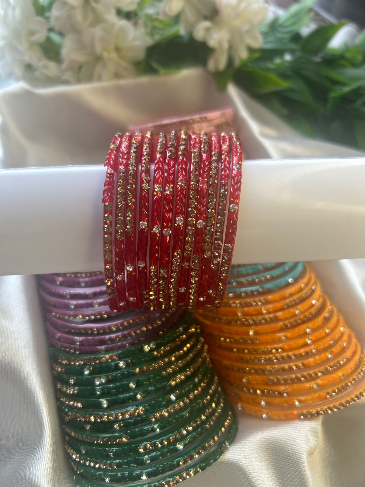 Premium heart shaped glass bangles 6 colour set