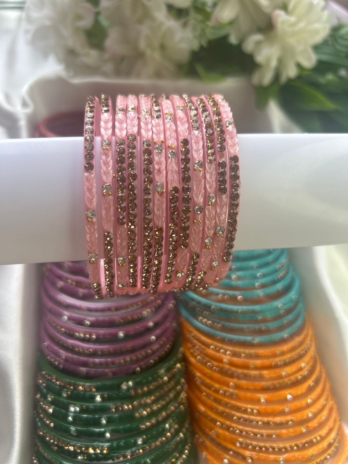 Premium heart shaped glass bangles 6 colour set