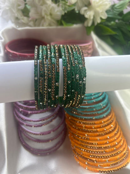 Premium heart shaped glass bangles 6 colour set