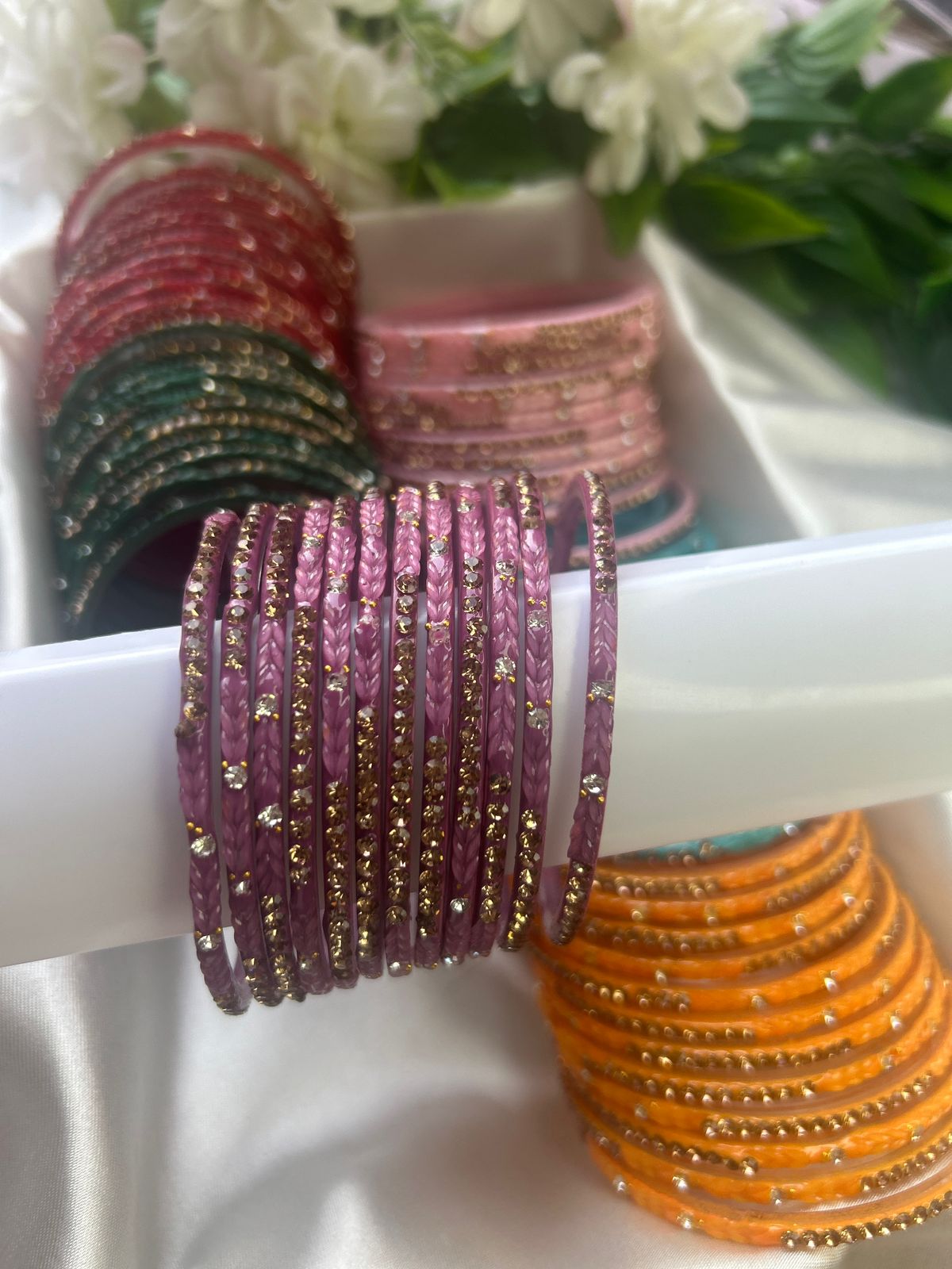 Premium heart shaped glass bangles 6 colour set