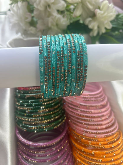 Premium heart shaped glass bangles 6 colour set