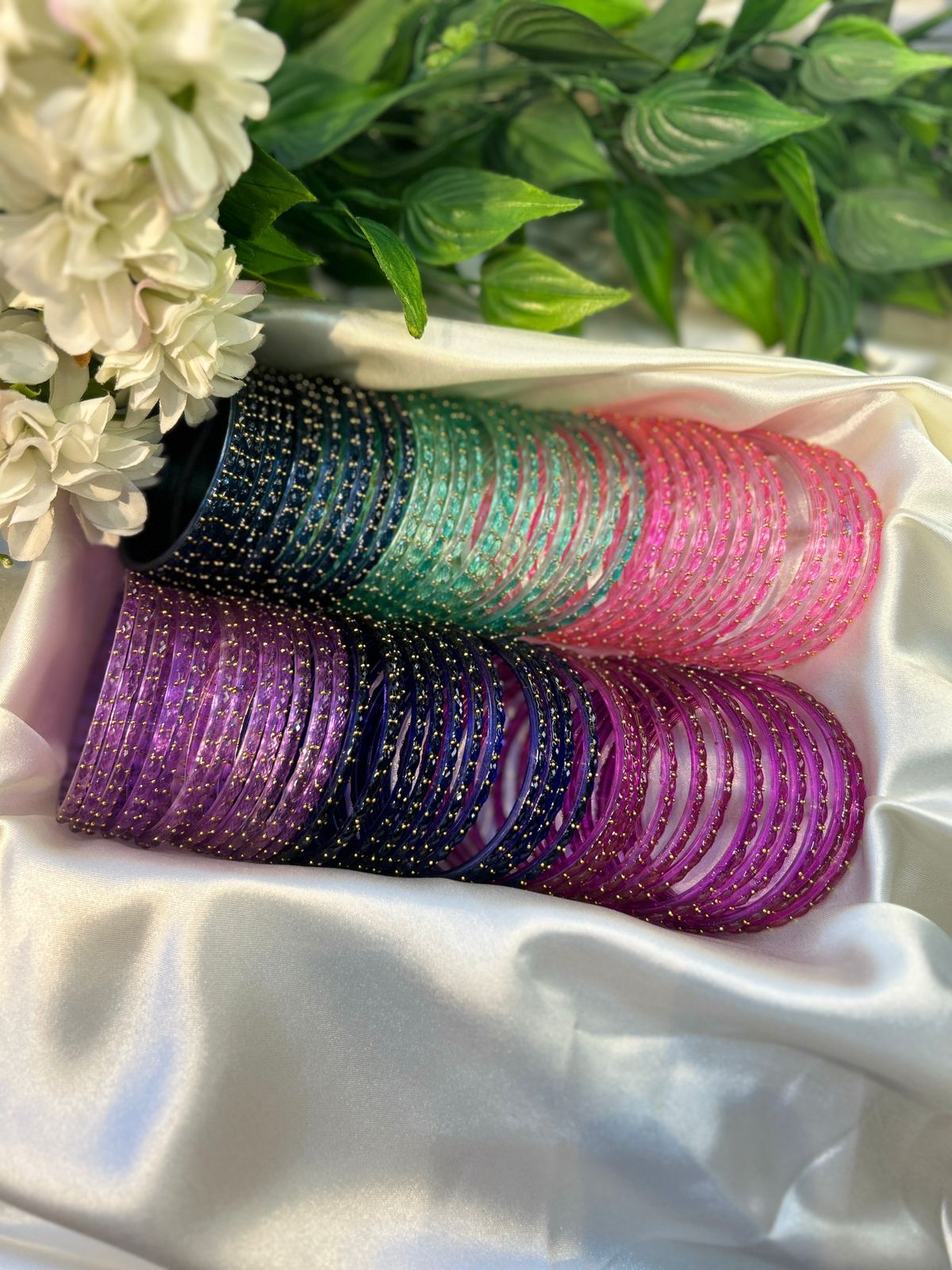 Premium heart shaped glass bangles 6 colour set