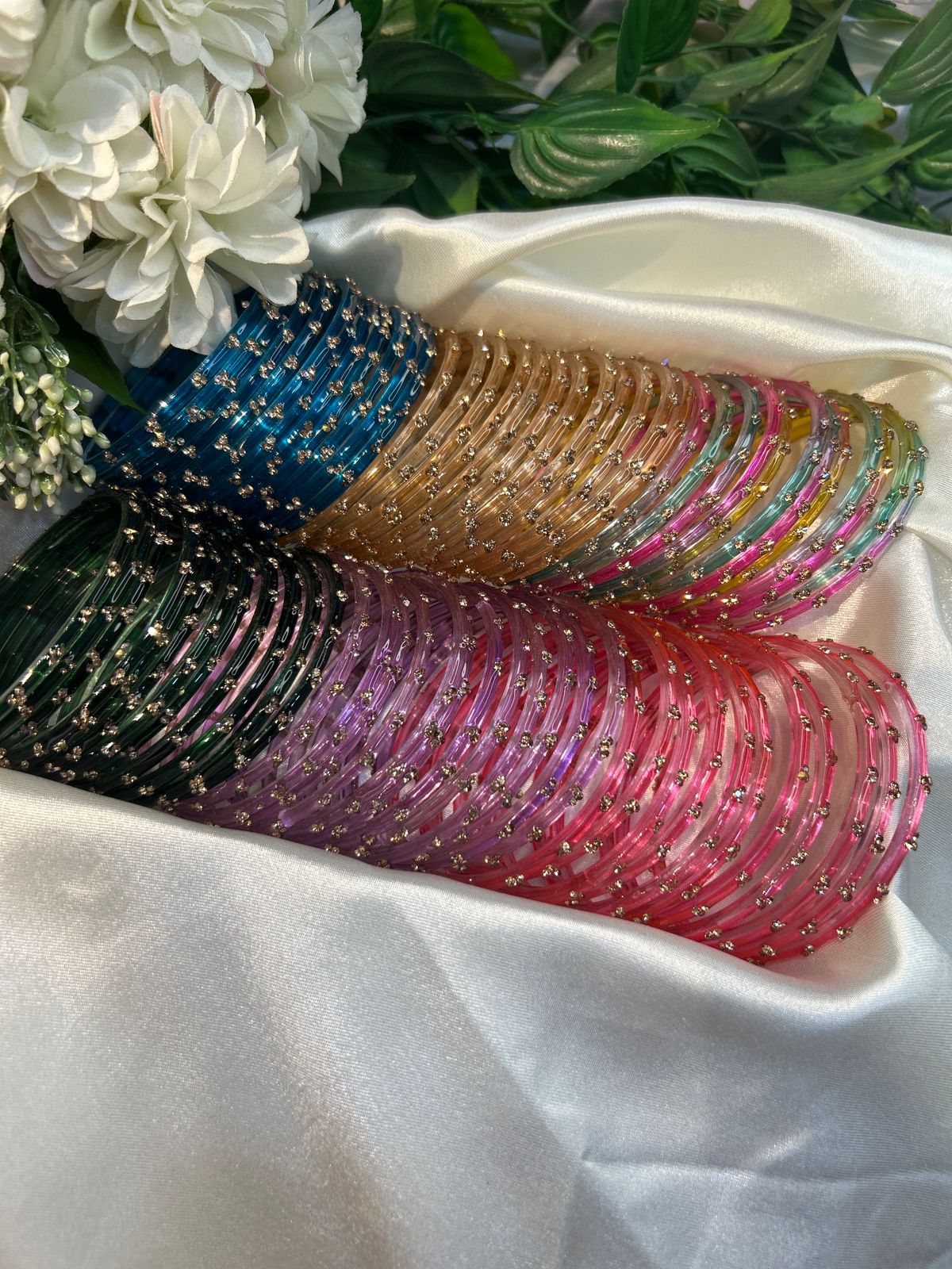Premium heart shaped glass bangles 6 colour set