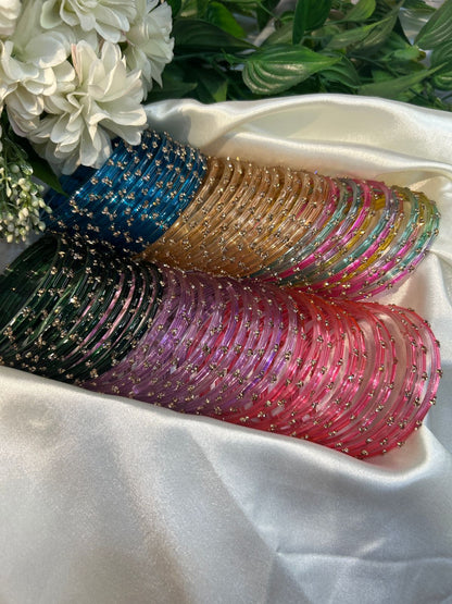 Premium heart shaped glass bangles 6 colour set