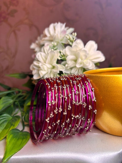 Premium jansi stone Glass bangles - Rani Pink