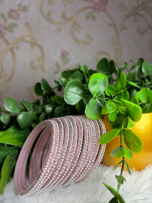 Premium & Trendy Pearl Glass Bangles -Pink