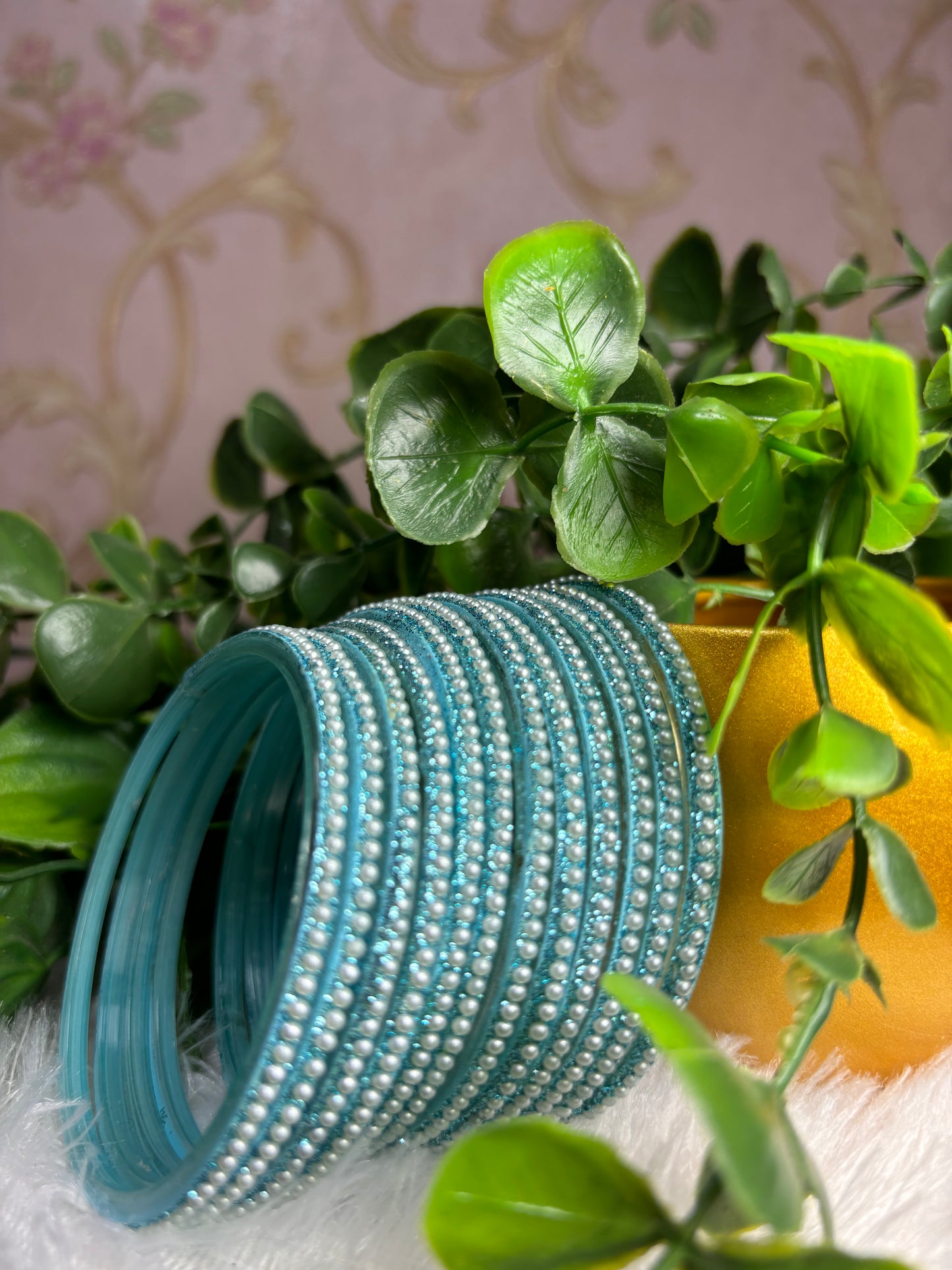 Premium & Trendy Pearl Glass Bangles - Sky Blue