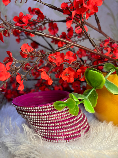 Premium & Trendy Pearl Glass Bangles - Rani Pink