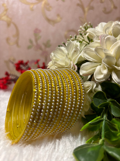 Premium & Trendy Pearl Glass Bangles - Gold