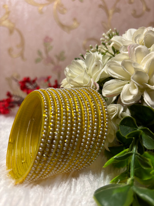 Premium & Trendy Pearl Glass Bangles - Gold