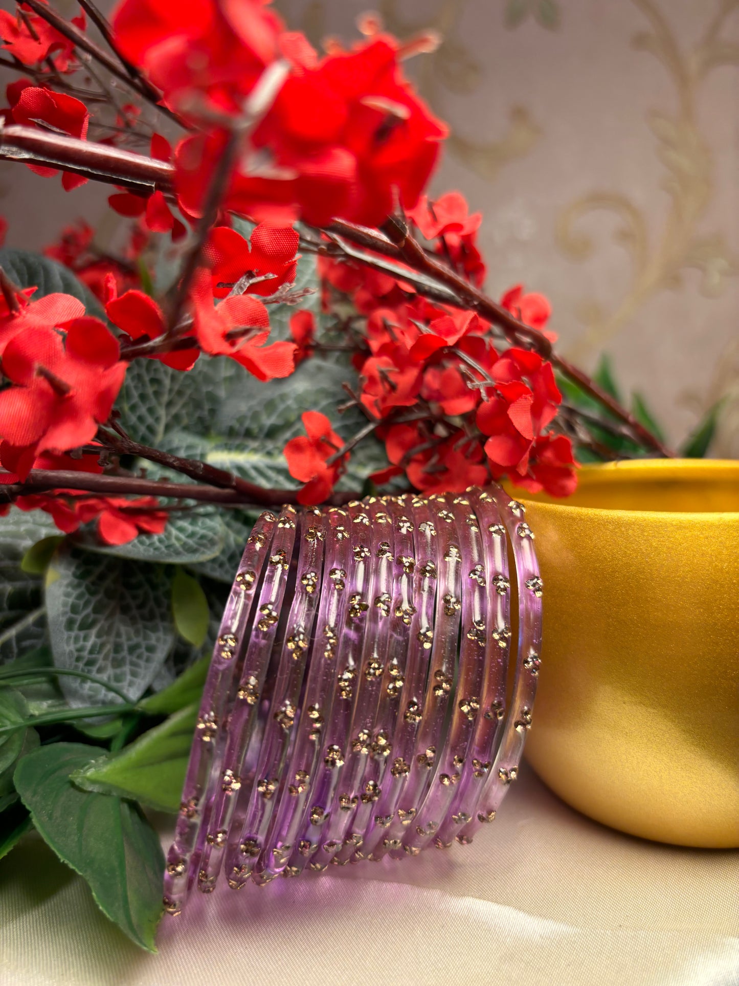 Premium jansi stone Glass bangles - Lavender